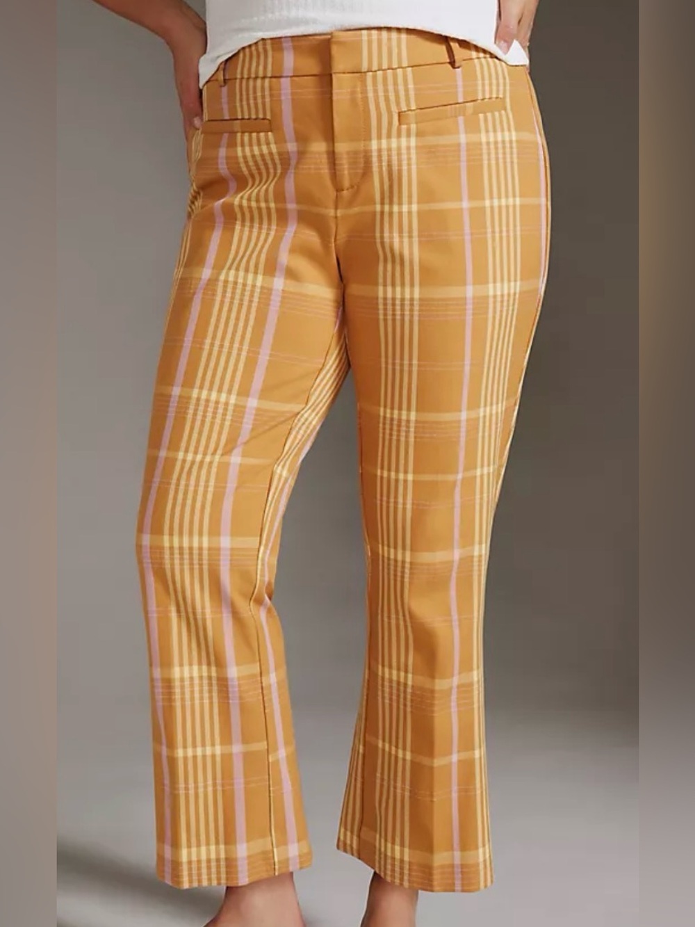 Anthropologie essential collection Mustard Plaid Cropped Pants